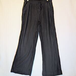 Women's Linen Blend Briggs Wide Leg Elastic Waist Black Pants Sz Large